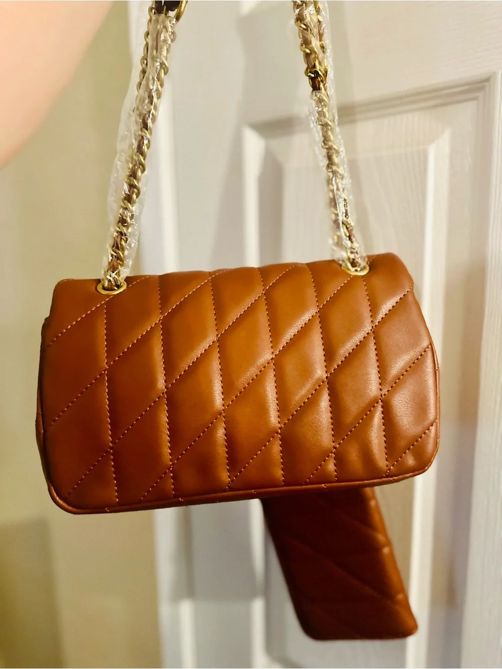 inspired Quilted Tan Shoulder Bag - 2 Piece Set with matching wallet